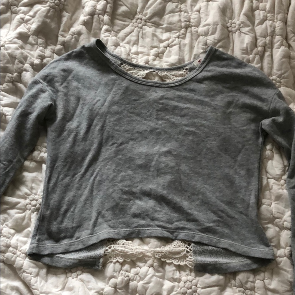 Grey Lace Back Sweater